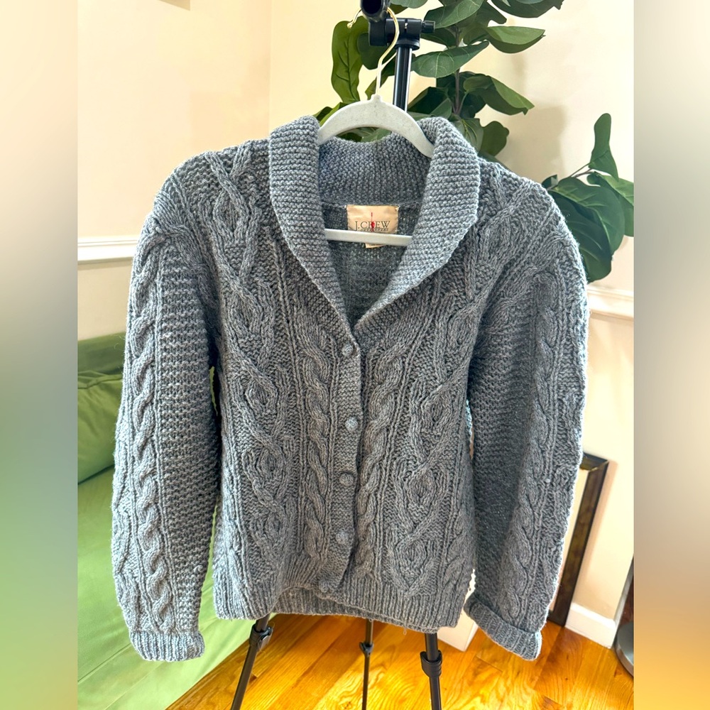 J. Crew Gray Cable Knit Button-Front Cardigan